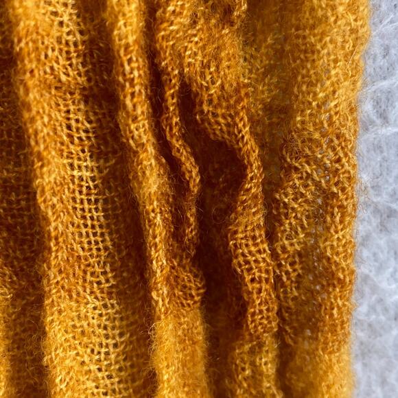 EILEEN FISHER Scarf Wool Crinkle Gauze Ombre Check Wrap Green Orange 18" x 80" - Picture 7 of 10